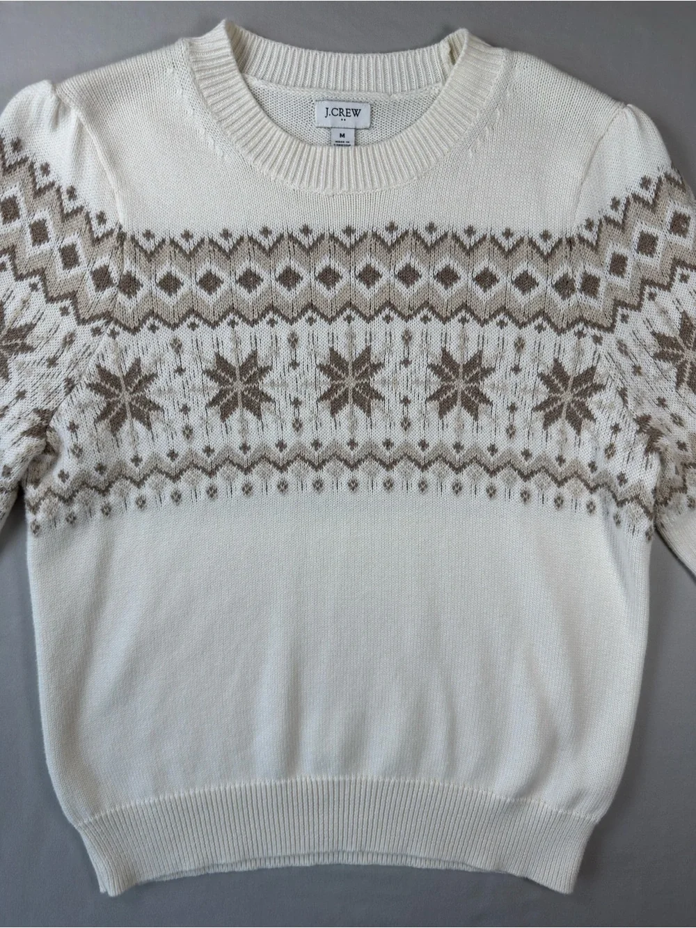 J.Crew Fair Isle Nordic Snowflake Sweater Ivory Cream Size Medium